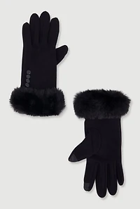 Faux Fur Trim Button Detail Texting Gloves