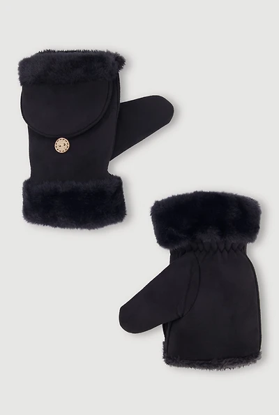 Faux Fur Trim Fold Over Mittens