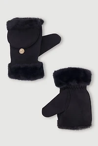 Faux Fur Trim Fold Over Mittens