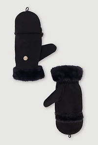 Faux Fur Trim Fold Over Mittens