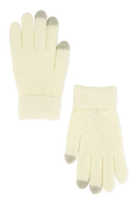 Womens Textured Knit Texting Gloves, White