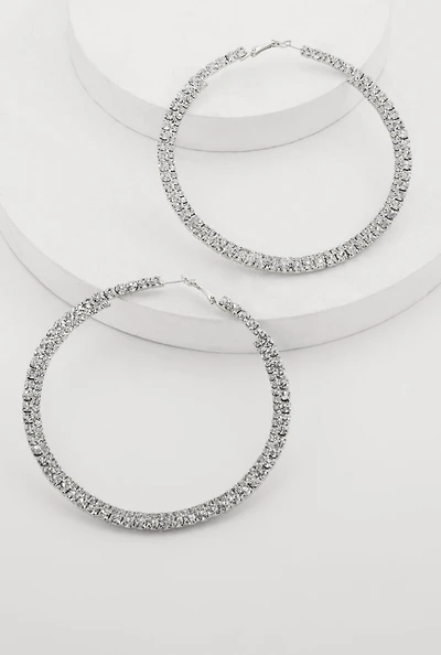 Stylish Metallic Rhinestone Hoop Earrings
