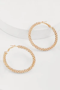 Womens Stylish Rhinestone Hoop Earrings, Gold