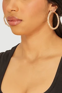 Womens Stylish Rhinestone Hoop Earrings, Gold