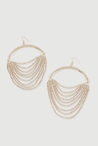 Womens Rhinestone Layered Chain Dangle Earrings, Gold