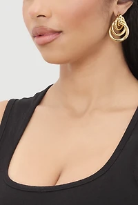 Metallic Hoop and Interlocking Drop Earrings Set of 3
