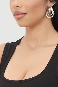 Womens Metallic Hoop and Interlocking Drop Earrings Set of 3, Multi