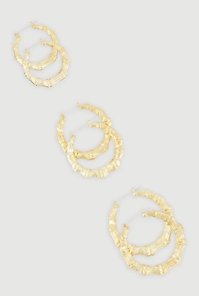 Bamboo Hoop Earrings Set of 3