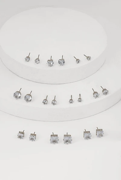 Elegant Cubic Zirconia Stud Earrings Set of 10