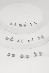 Elegant Cubic Zirconia Stud Earrings Set of 10
