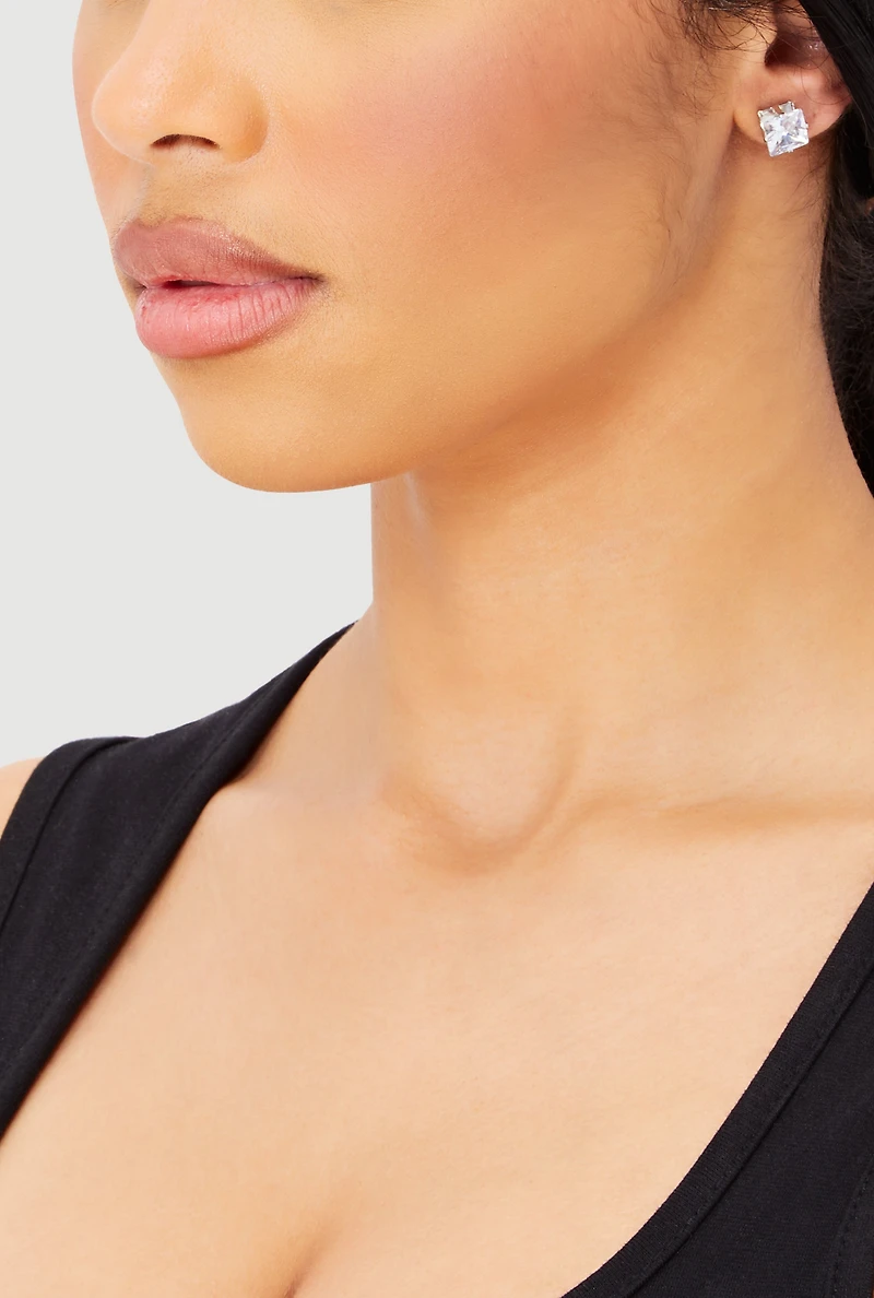 Elegant Cubic Zirconia Stud Earrings Set of 10