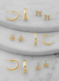 Womens Assorted Rhinestone Stud and Hoop Earring Set of 6, Gold