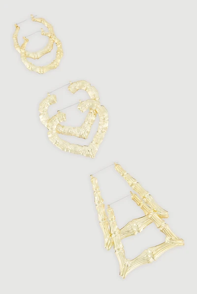 Assorted Bamboo Hoop Earrings Set of 3