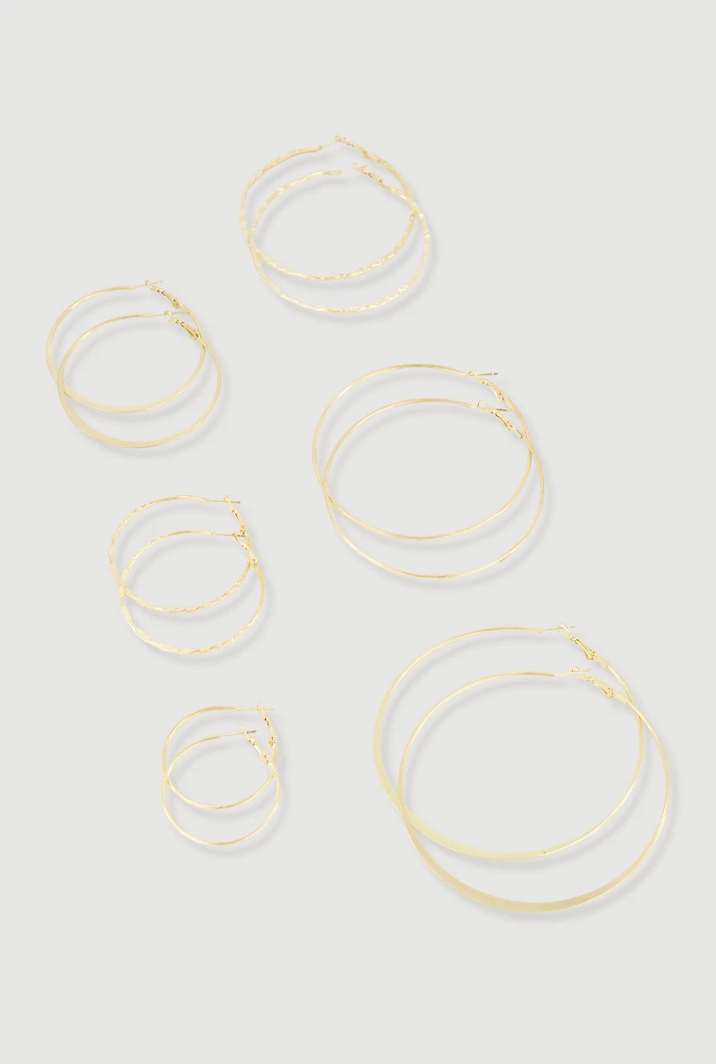 Assorted Metallic Hoop Earrings Set of 6