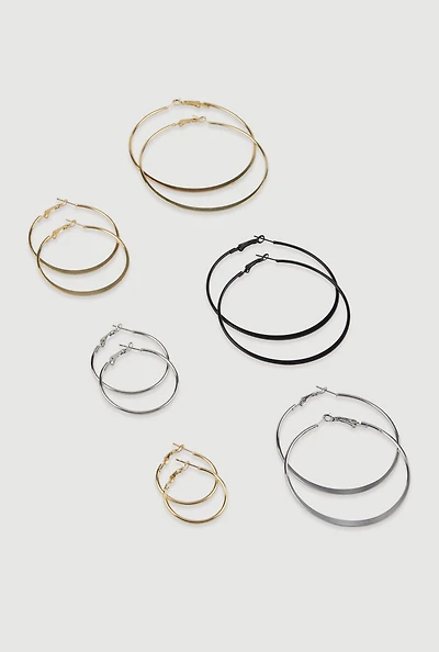 Metallic Hoop Earrings Set of