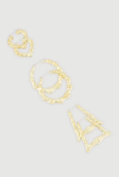 Assorted Metallic Bamboo Hoop Earrings Set of 3
