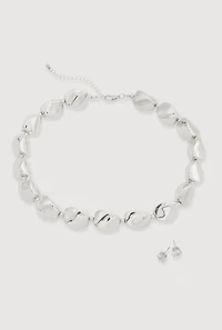 Sculpted Beaded Statement Necklace and Cubic Zirconia Earrings