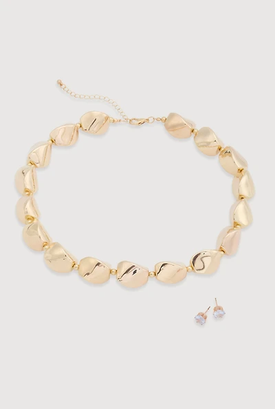 Sculpted Beaded Statement Necklace and Cubic Zirconia Earrings