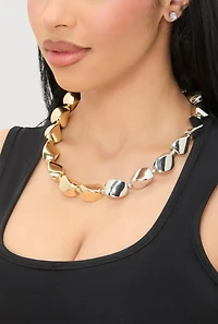 Womens Sculpted Beaded Statement Necklace and Cubic Zirconia Earrings, Multi