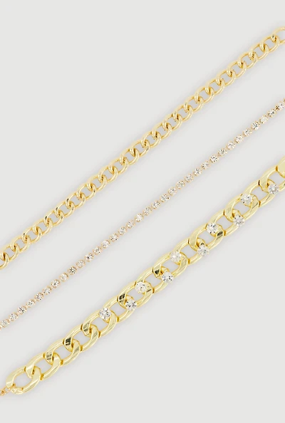 Cubic Zirconia Chain Link Anklets Set of 3