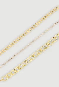 Cubic Zirconia Chain Link Anklets Set of 3
