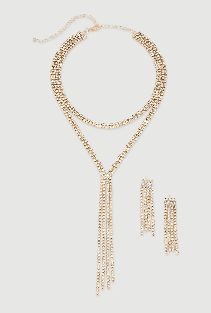 Cubic Zirconia Y Necklace and Drop Earrings