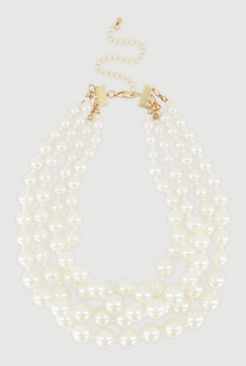 Faux Pearl Layered Necklace and Drop Earrings with Bracelets
