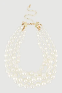 Faux Pearl Layered Necklace and Drop Earrings with Bracelets