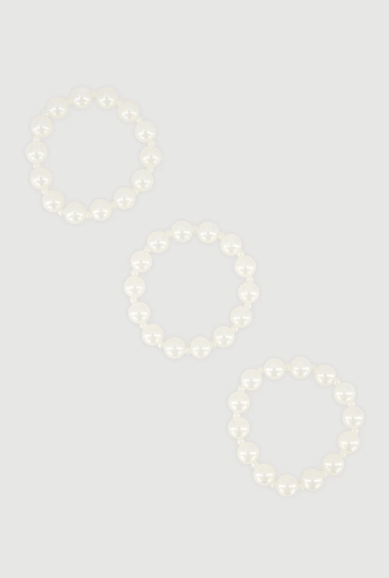 Faux Pearl Layered Necklace and Drop Earrings with Bracelets