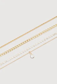 Cubic Zirconia Assorted Metallic Anklets Set of 3