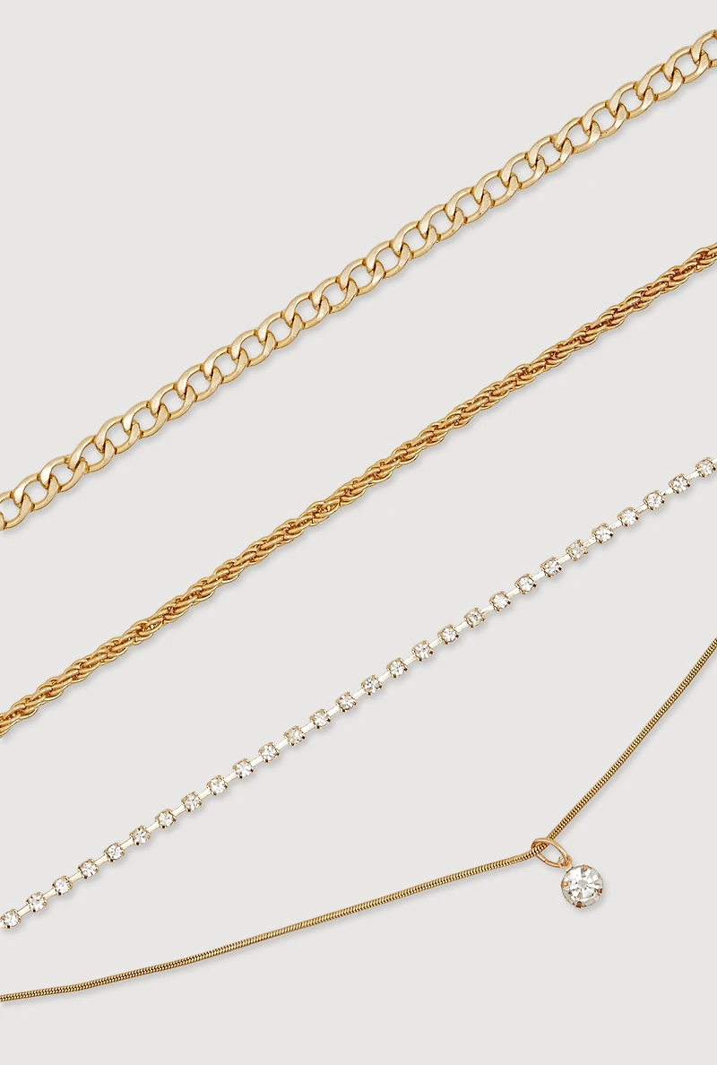 Assorted Cubic Zirconia Metallic Anklets Set of 3