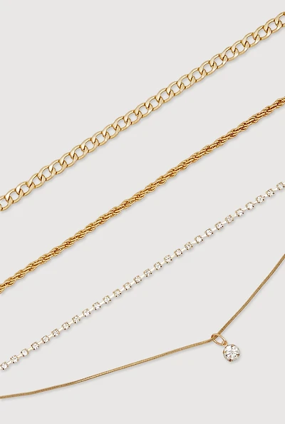 Assorted Cubic Zirconia Metallic Anklets Set of 3
