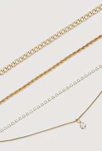 Assorted Cubic Zirconia Metallic Anklets Set of 3