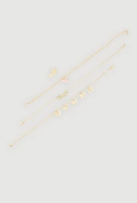 Cubic Zirconia Butterfly Charm Anklets with Leaf Toe Ring