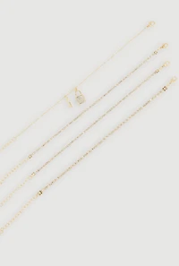 Cubic Zirconia Lock Charm Detail Metallic Chain Anklet
