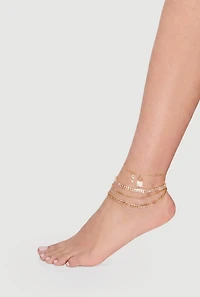 Cubic Zirconia Lock Charm Detail Metallic Chain Anklet