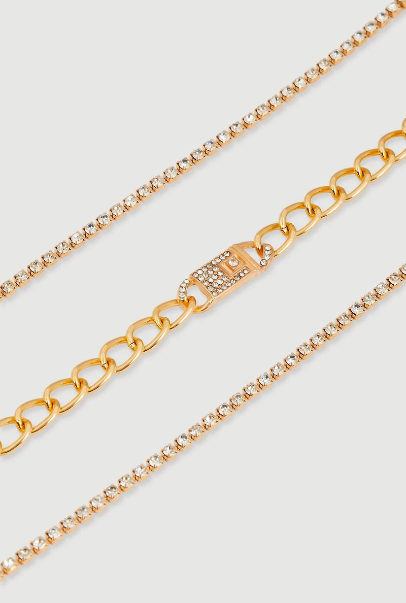 Cubic Zirconia Buckle Charm Anklet Trio