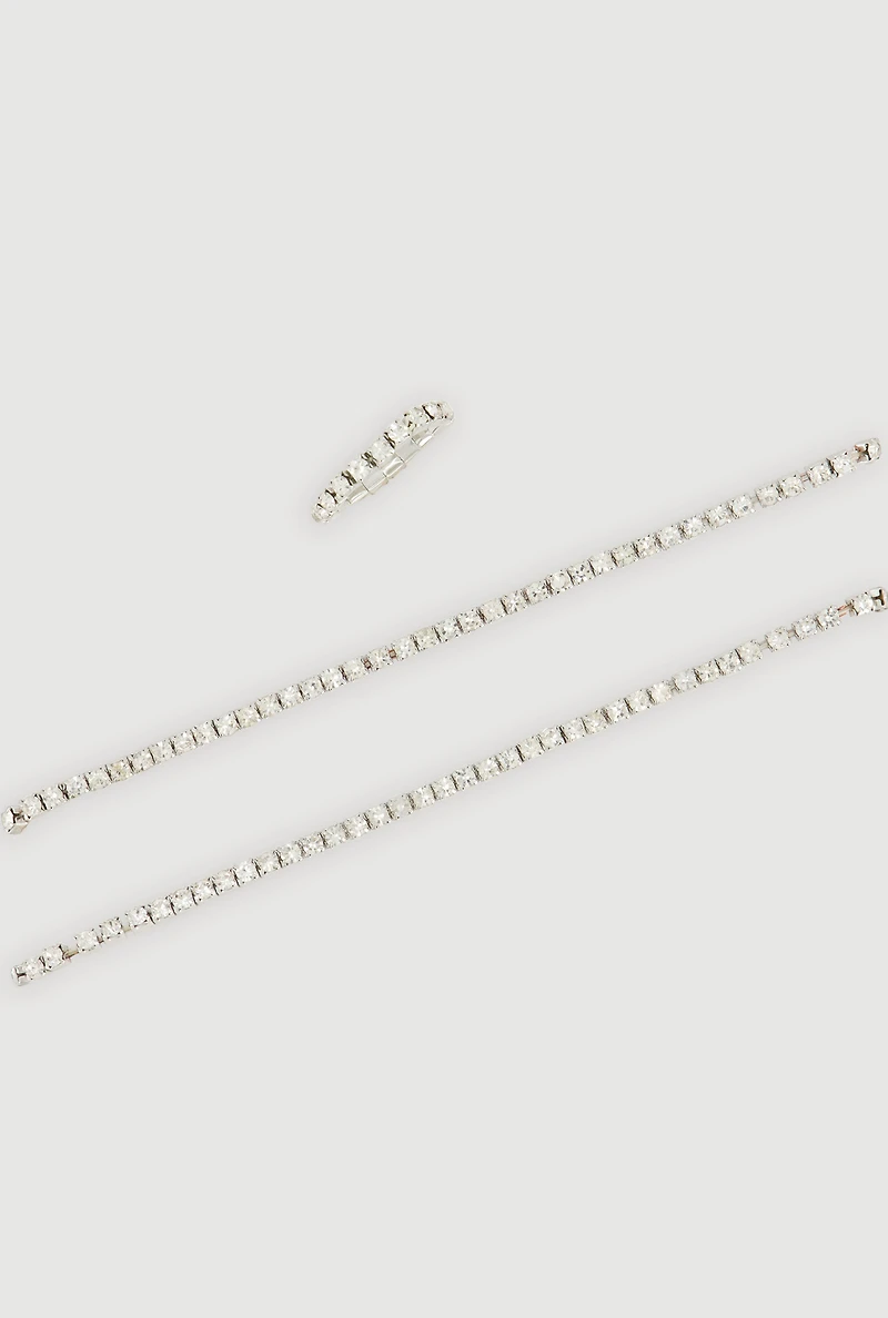 Cubic Zirconia Anklets and Toe Ring Set of 3