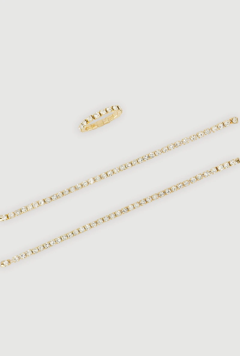 Cubic Zirconia Anklets and Toe Ring Set of 3