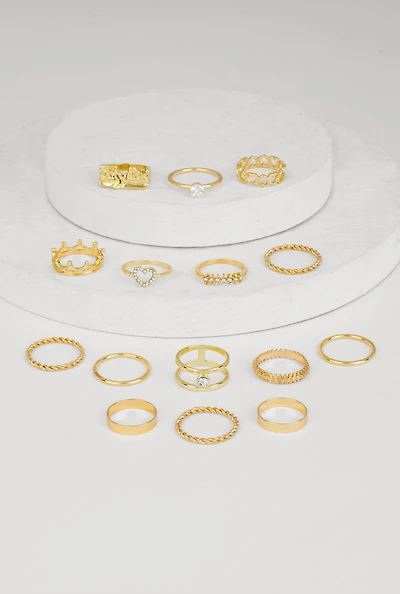 Assorted Cubic Zirconia Metallic Rings Set of 15