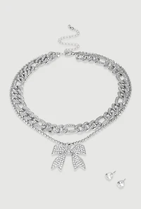 Elegant Cubic Zirconia Bow Detail Necklace Set
