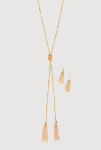 Tassel Rope Chain Necklace and Drop Earrings