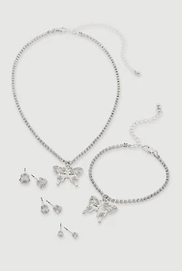Cubic Zirconia Butterfly Necklace and Bracelet with Stud Earrings Set of 5