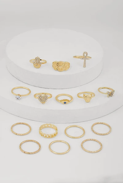 Elegant Metallic Cubic Zirconia Assorted Rings Set of 15