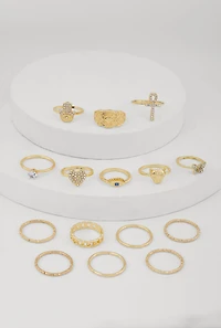 Elegant Metallic Cubic Zirconia Assorted Rings Set of 15