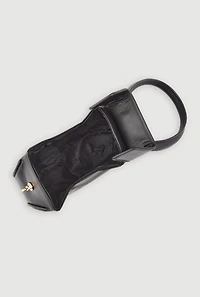 Womens Sleek Metallic Detail Faux Leather Wristlet Handbag, Black