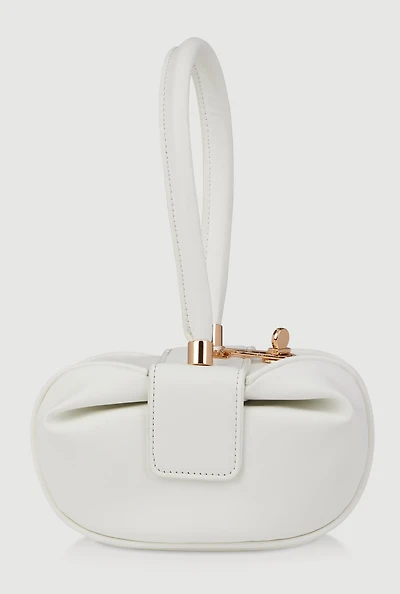 Womens Sleek Metallic Detail Faux Leather Wristlet Handbag, White