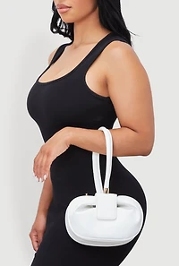 Womens Sleek Metallic Detail Faux Leather Wristlet Handbag, White