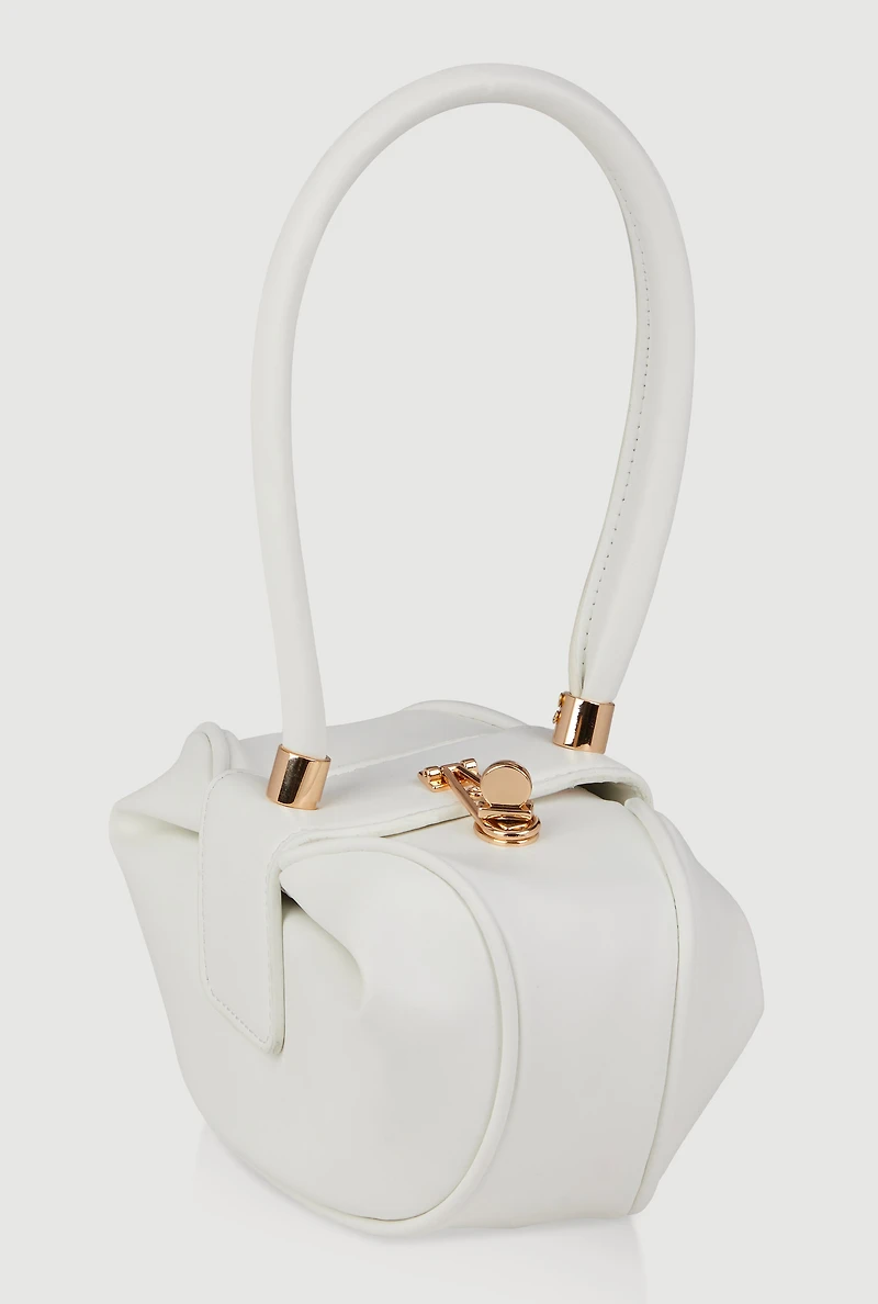 Womens Sleek Metallic Detail Faux Leather Wristlet Handbag, White