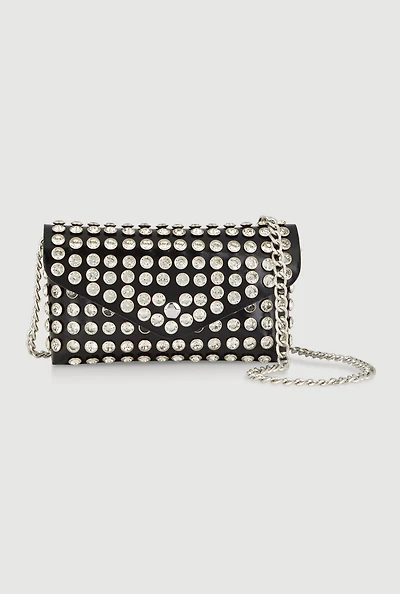 Womens Rhinestone Studded Envelope Clutch, Black